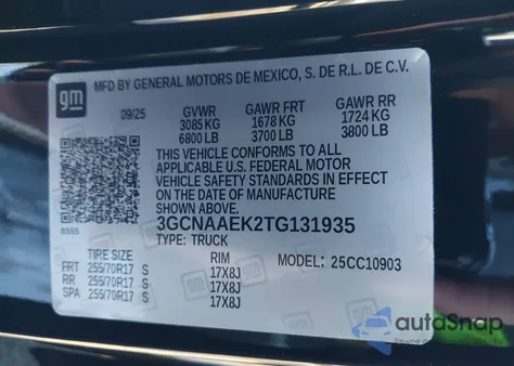 2026 Chevrolet Silverado 1500 2Wd Long Bed Wt z USA, uszkodzony, nr VIN 3GCNAAEK2TG131935